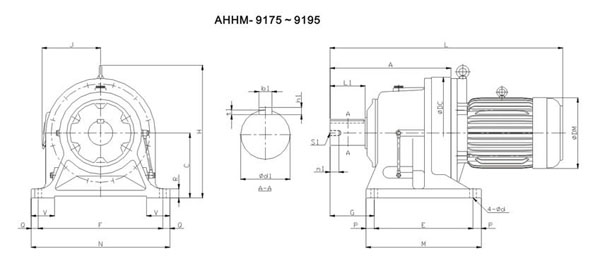 ADC系列擺線減速機(jī)尺寸圖表AHHM-9175~9195