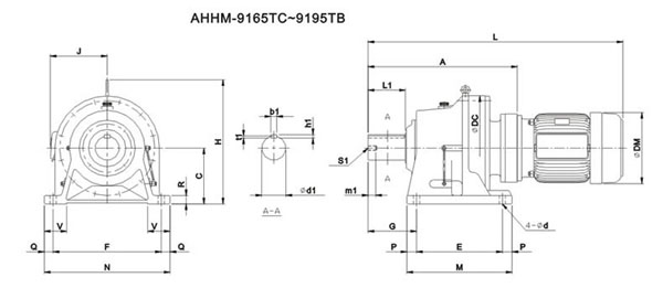 ADC系列擺線減速機(jī)尺寸圖表AHHM-9165TC~9195TB