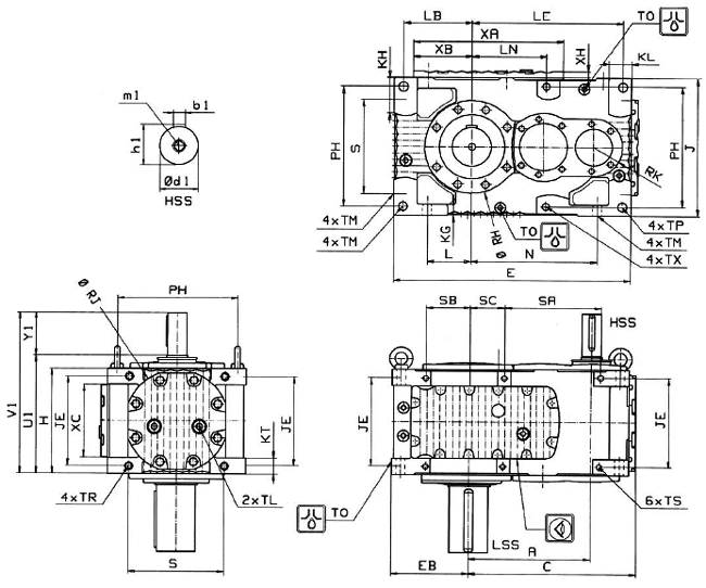 MC系列硬齒面中型齒輪減速機(jī)安裝尺寸(2級(jí)斜齒輪減速器垂直安裝)