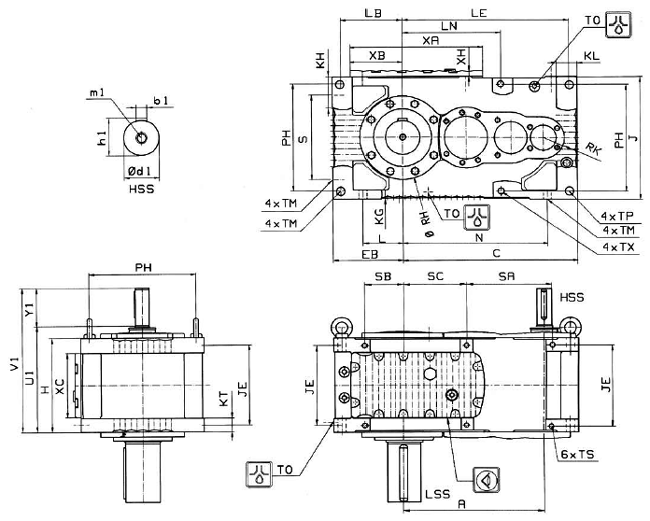 MC系列硬齒面中型齒輪減速機(jī)安裝尺寸(3級(jí)斜齒輪減速器垂直安裝)