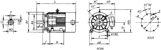 YTSP系列(IC416)變頻調(diào)速三相異步電動(dòng)機(jī)外形尺寸(H90~355mm)